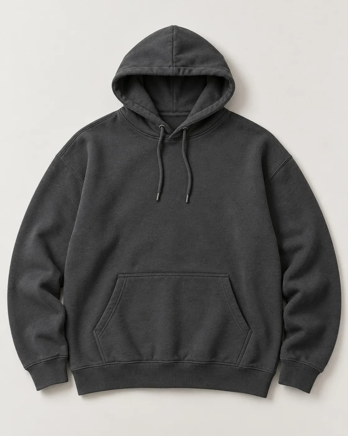 Heavyweight gym hoodie in charcoal, front view