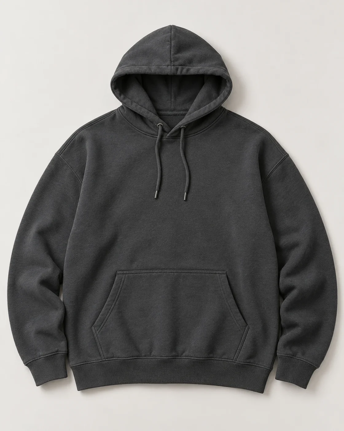 Synergy heavyweight gym hoodie laid flat, showing chest and length measuring points